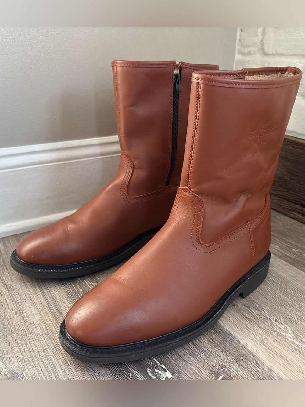 Fin & Feather Boots Men 12d Brown Zipper Sherpa Lined Moto Outdoor Wear Read
